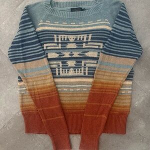 Pendleton Women’s Beautiful Blue & Orange Patterned Crewneck Sweater/Size Small